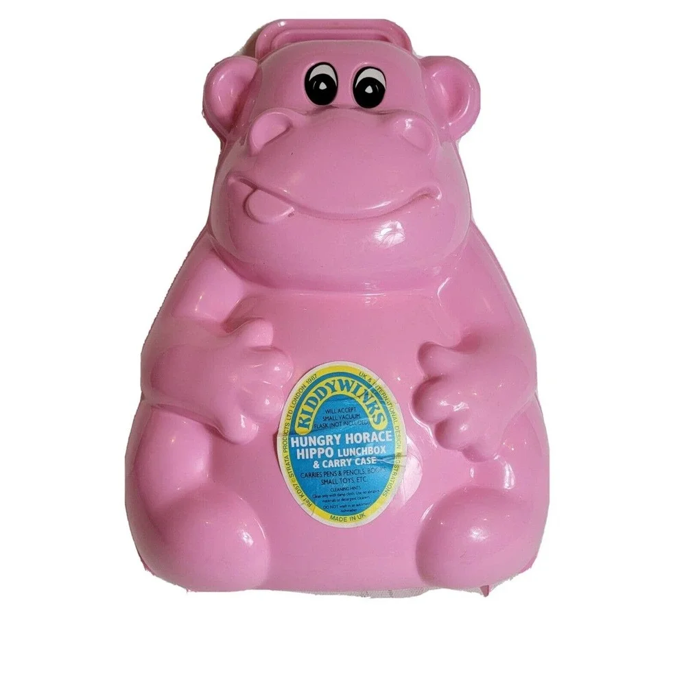 Vintage School Carry Case Kiddywinks Hungry Horace Hippo Lunchbox Made in UK 80s
